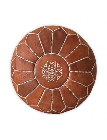 Handmade pouf in brown leather