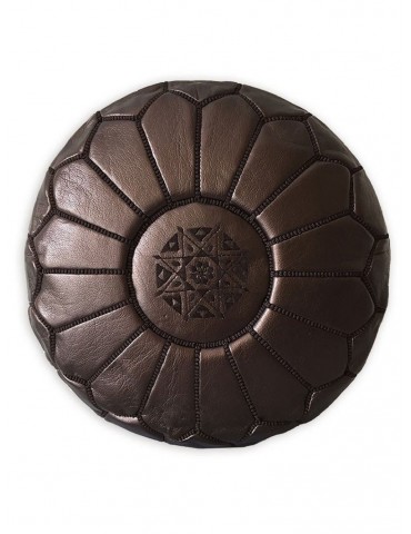 Barna bőr pouf, kézműves Marrakech-ből