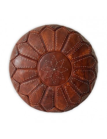 Marokkansk pouf i ægte brunt læder