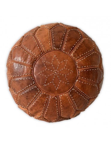 Puf marroquí en cuero marrón genuino