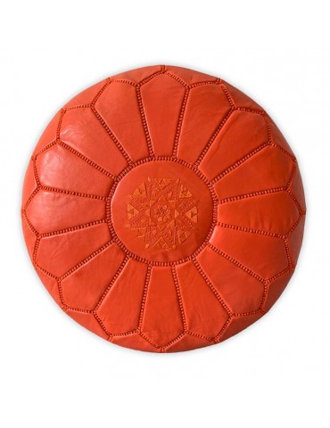 Pouf in orange natural leather