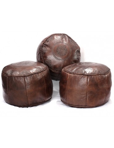 Set of three poufs in real real leather