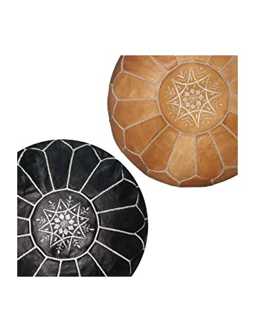 Set of two leather poufs for living room
