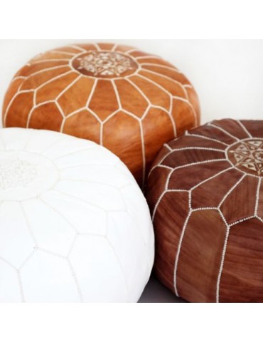 Set of three poufs in real real leather