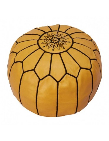 Pouf en cuir jaune fait main