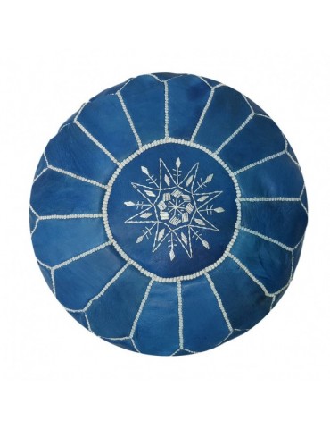 Puf artesanal Marrakech en cuero azul