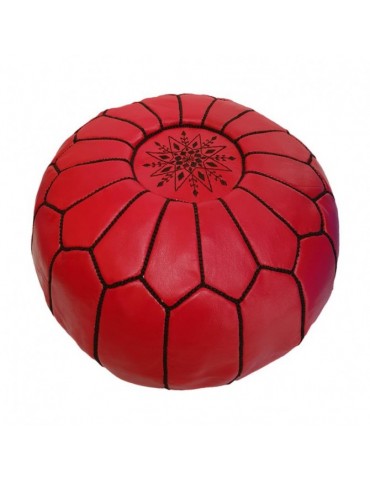 Puf artesanal Marrakech en cuero rojo