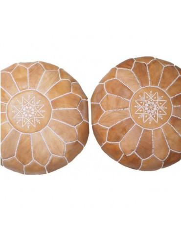 Set of two poufs in real natural leather Brown