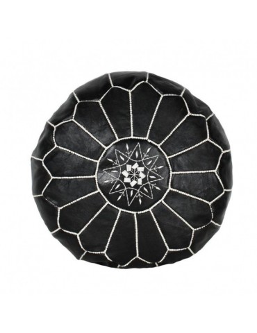 Pouf artisanal en vrai cuir naturel
