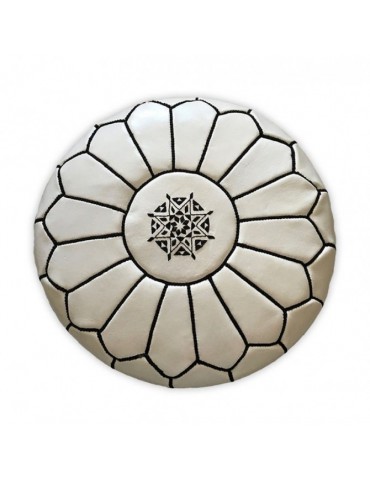 White pouf in natural leather