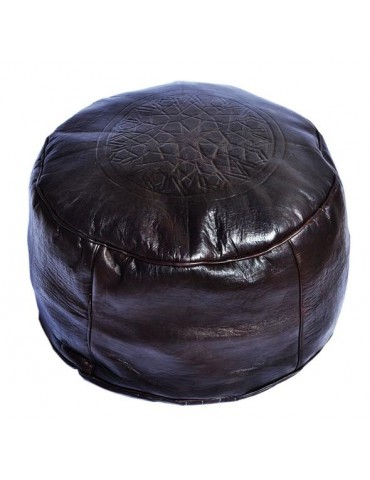 Black pouf in high-end finish leather