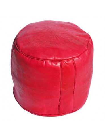 Red pouf in natural leather quality finish