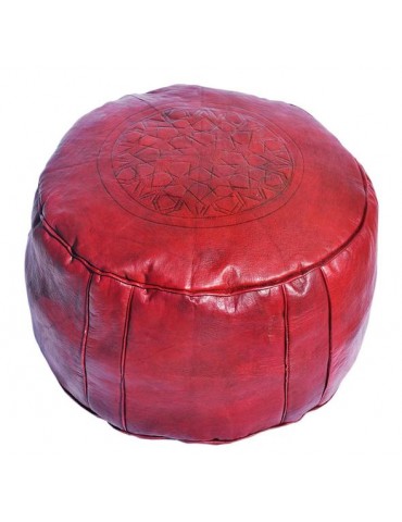 Red pouf in natural leather quality finish