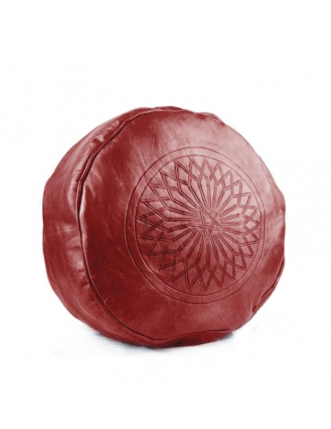 Red pouf in real leather for living room
