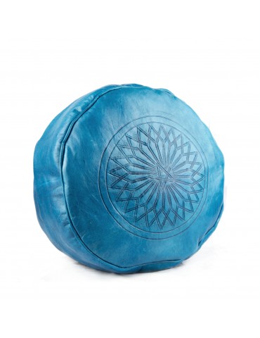 Blue leather pouf for living room