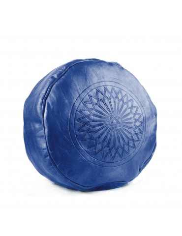 Blue leather pouf for...