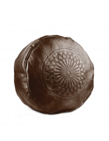 Brown pouf in natural leather quality finish