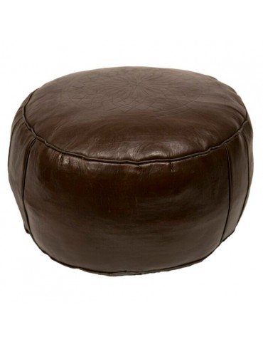 Brown leather pouf for living room