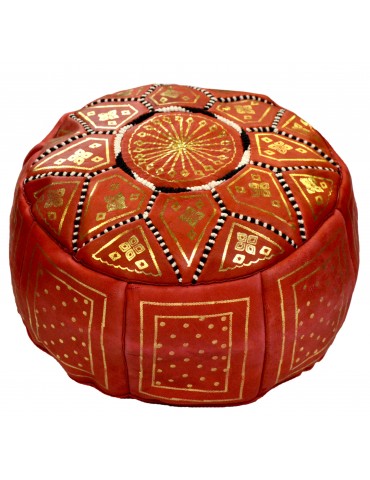Red pouf in natural leather...