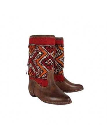 Leather and kilim boot for women