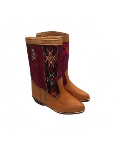 Botte en cuir et kilim fait main avec une finition haut de gamme