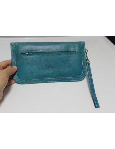 Handmade blue genuine leather purse