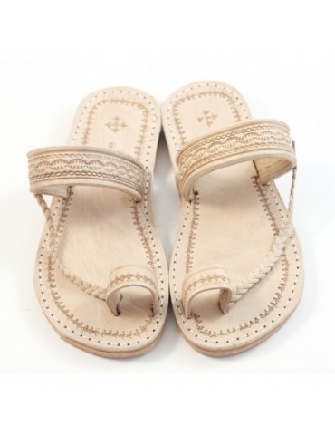 Handcrafted beige leather sandals