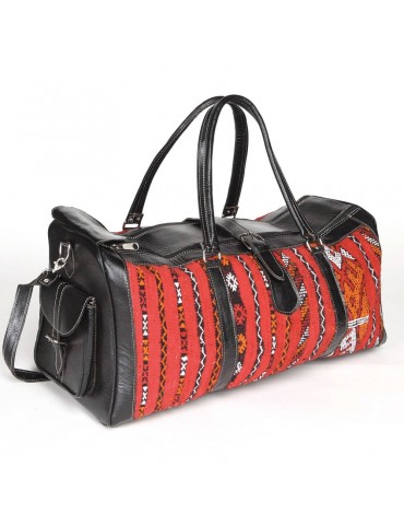 Travel bag in real leather and kilim
