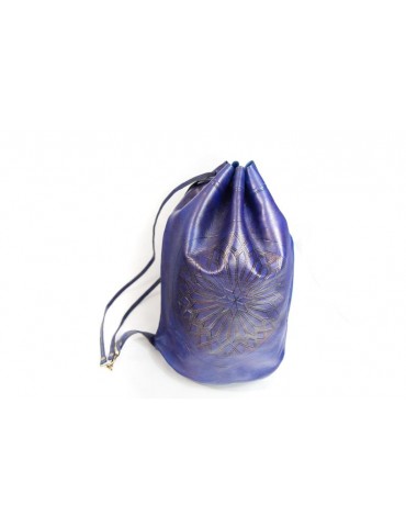 100% handgjord ryggsäck i naturläder Blå