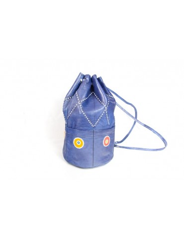 100% handgjord ryggsäck i naturläder Blå
