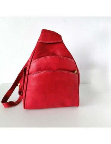 Bolso de hombro de cuero natural rojo hecho a mano