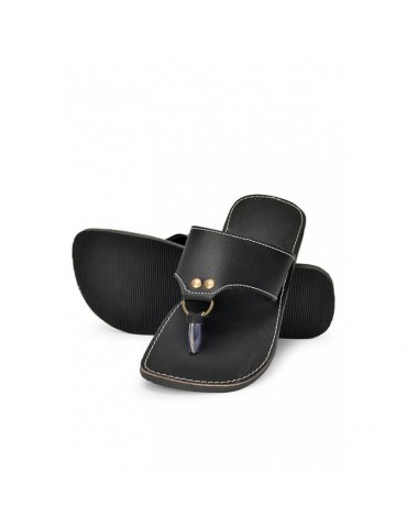 Flad sandal i naturlæder