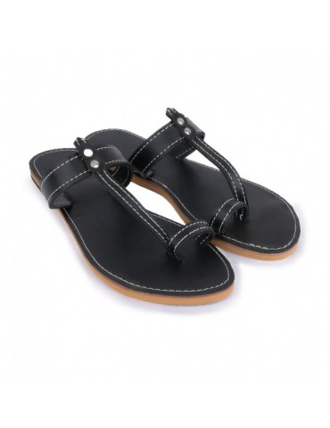 Platt sandal i naturläder