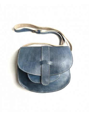Handgjord blå väska i äkta läder