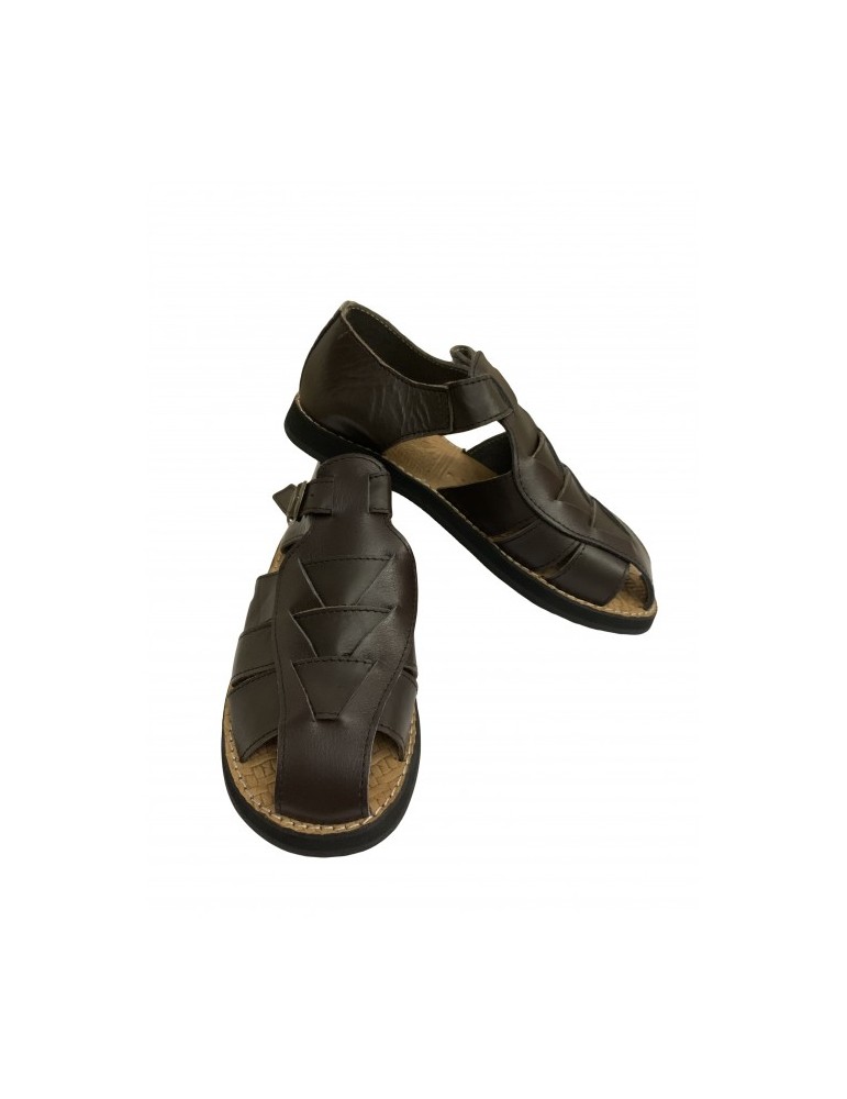 Sandale homme pagne tissé gris en cuir