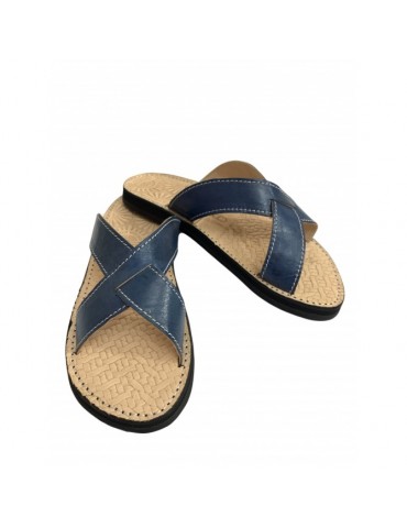 Sandalo incrociato in vera pelle Blu