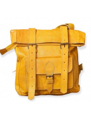 Yellow genuine leather backpack