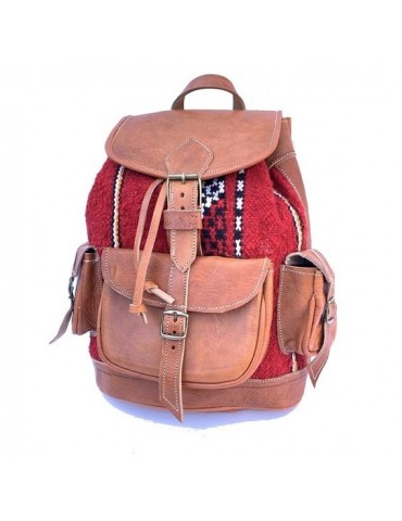 Brown leather and kilim backpack