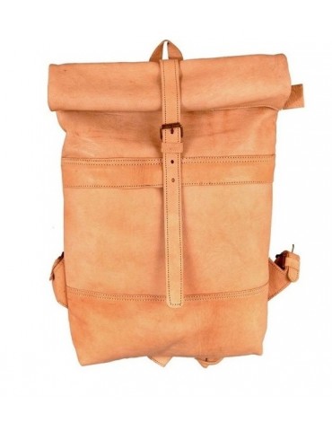 Travel backpack in beige genuine leather