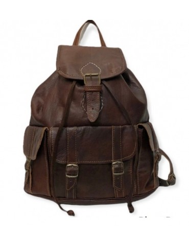 Brown genuine leather handmade backpack