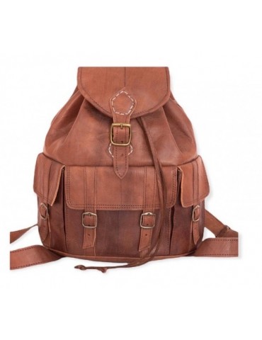 Brun handgjord ryggsäck i äkta läder