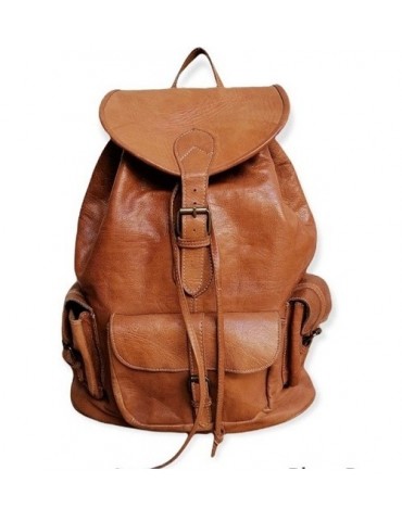 Sac à dos fait main en cuir véritable Marron