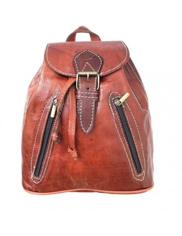 Handmade brown genuine leather sporty backpack