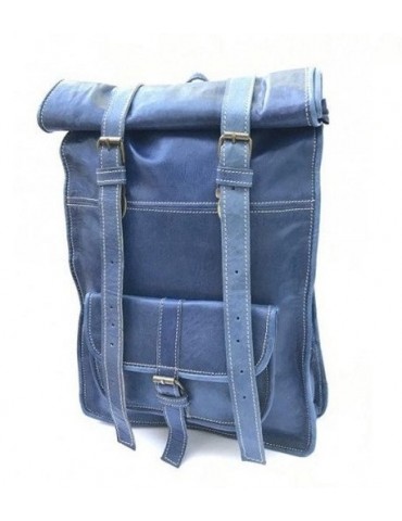 Handmade genuine leather blue satchel