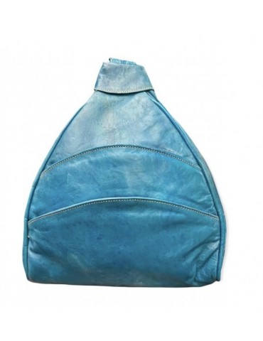 Bolso de hombro de cuero genuino azul hecho a mano