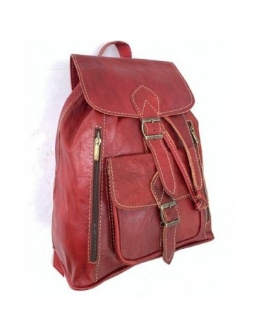 100 % handgefertigter roter Rucksack aus echtem Leder