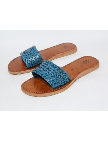 Sandale cuir naturel bleu