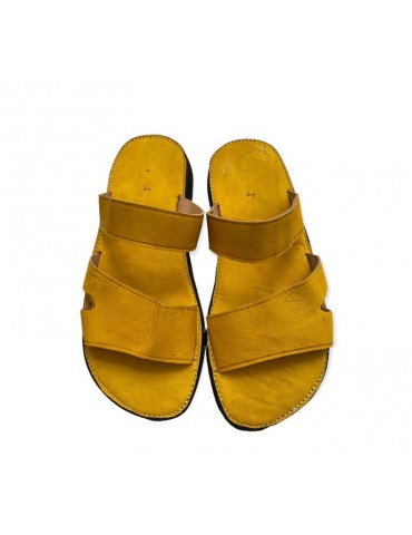 Bekväm sandal i 100 % handgjord gul naturläder