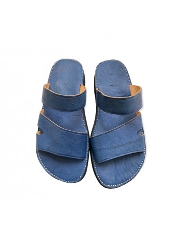 Sandalia de piel genuina azul 100% hecha a mano