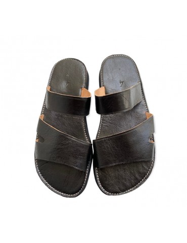 Sandale en cuir véritable confortable artisanal Noir